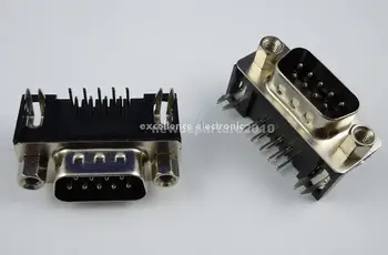 100 Pcs D-SUB 9 Pin Male Right Angle PCB Connector Serial port 90 degrees 2 Rows DB9M Type 5.08