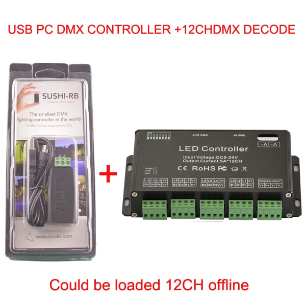12 channel Easy dmx led rgb controller and dmx usb PC Controller Could be loaded 12CH offline dmx decoder