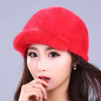 10 colors real mink fur caps hats for women weave soft striped casual warm winter cap hat female beanies