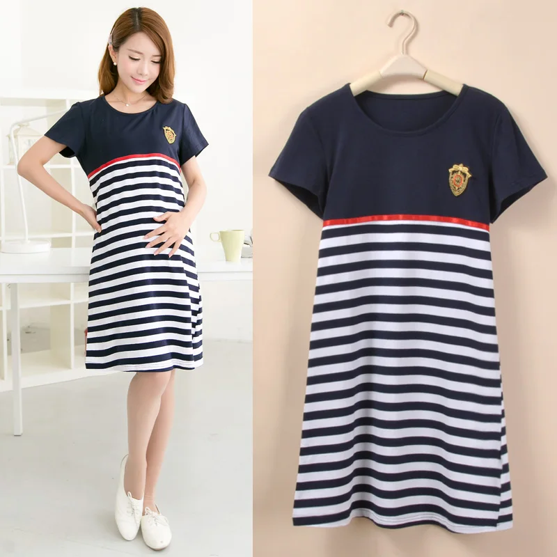 Stripe Cotton Maternity Clothes Dresses For Pregnant Women Pregnancy Clothing Casual Short Sleeve Vestido