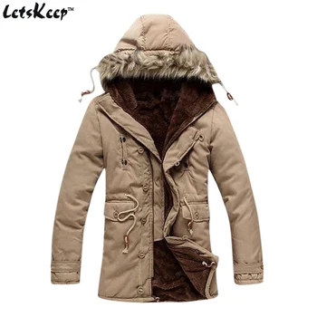 New Letskeep 2016 mens winter hooded parka men fur collar casual long warm coat thick cotton plus size fleece jackets 3XL, MA294