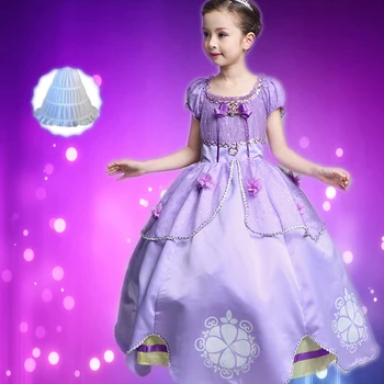Princess Sofia Dress Girl Sofia Princess Purple long Dress Big Petals Sophia Princess Dress Cotton Kids Cartoon Party Dresses