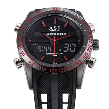 ASJ top fashion brand design sport digital LED man male clock steel cool military swimming wrist quartz business luxury watch