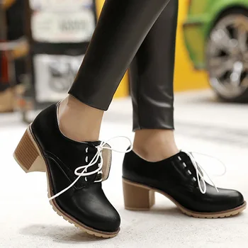 Big size 34-43 Women Shoes High Heels Lace Up Casual Shoes Womens Lady Platform Rubber shoes thick heel Oxford shoes AA091