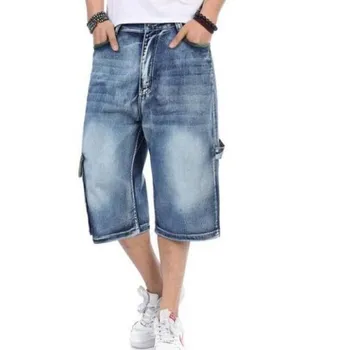 2017  Mens Loose Denim Cargo Short Denim Hip Hop baggy Pants Shorts Jean Plus Size 36 38 40 42 46