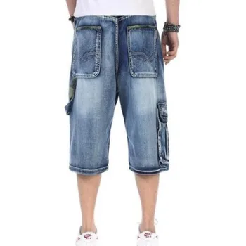 2017  Mens Loose Denim Cargo Short Denim Hip Hop baggy Pants Shorts Jean Plus Size 36 38 40 42 46