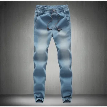 Autumn New Fashion Mens Harem Denim Leisure Pants Drawstring Sweatpants Ankle Length Trouser Casual Jeans Plus Size S-5xl