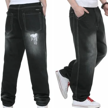 Painted Baggy Jeans Men Black Baggy Jeans Hiphop New 2017 Loose Fit Mens Plus Size Streetwear Skateboarder Denim Pants