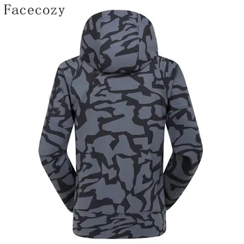 Facecozy Men's Autumn Outdoor Front Zipper Camping Softshell Jacket Breathable Hooded Thermal Fishing Coat