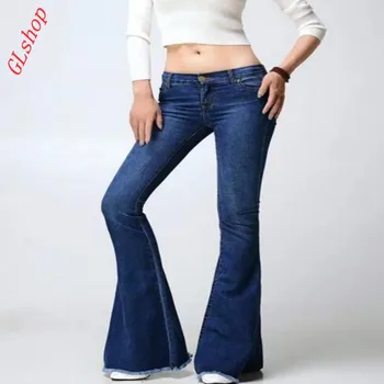 Spring New Fashion Girls Retro Hipped Women Wide Leg Long Flared Bell Bottom Jeans Denim Trousers Pants Size S M L