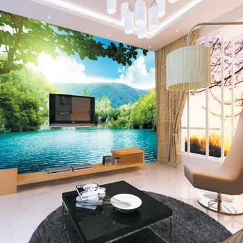 Modern mural Wallpaper nature green mountains and rivers living room kitchen sofa backdrop wallpaper