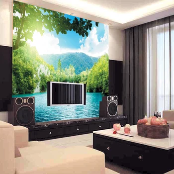Modern mural Wallpaper nature green mountains and rivers living room kitchen sofa backdrop wallpaper