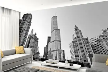 3D wallpaper custom mural beauty non-woven Black and white TV setting wall design New York skyscrapers wallpaper