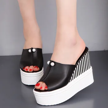 Women's Pure Color Peep Toe Sandals Summer High Heel Wedges Ladies Crystal Platform Shoes Women Nonslip Spring Wedge