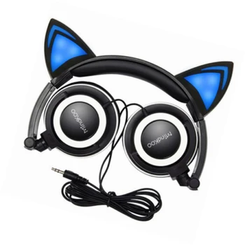 DOYO LED light Foldable Flashing Glowing cat ear headphones Gaming Headset Earphone For PC Laptop Computer Mobile Phone
