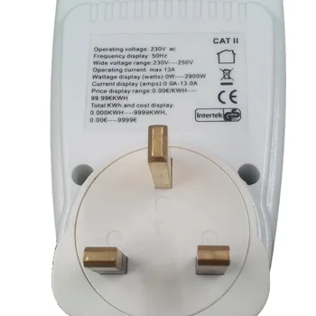 UK Plug Power Energy Watt Voltage Amps Meter Analyzer with Power Electricity Usage Monitor