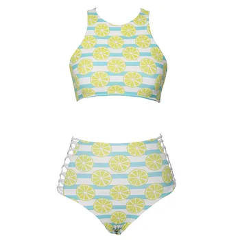 Cupshe Lemon Soda Tank Bikini Set Women Summer Sexy Swimsuit Ladies Beach Bathing Suit swimwear