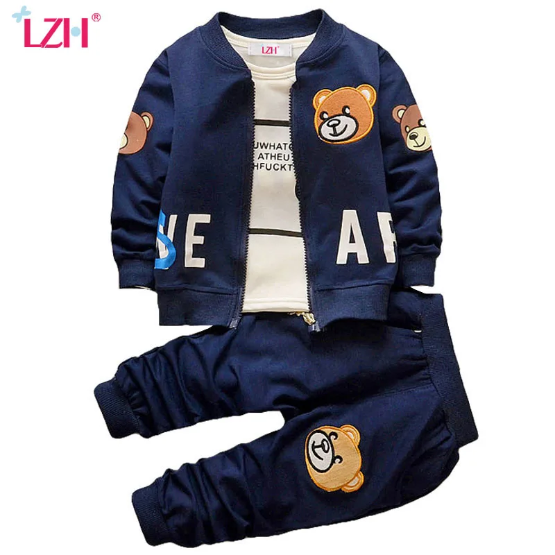 LZH Toddler Boys Clothing 2017 Spring Autumn Baby Boys Clothes Set Coat+Shirt+Pants 3pcs Kids Tracksuits Children Clothing Sets