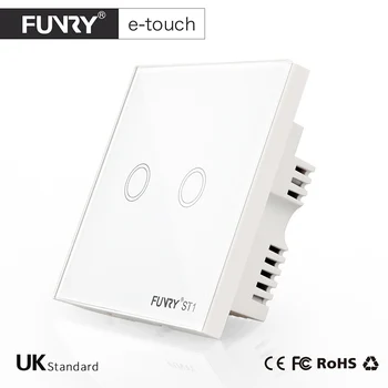FUNRY ST1-UK Remote Control 2Gang 1Way 3 Color Touch Switch Wall Switch with Glass Panel for Home Automation