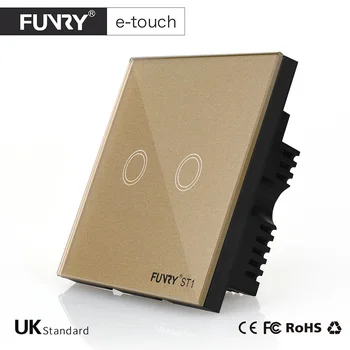 FUNRY ST1-UK Remote Control 2Gang 1Way 3 Color Touch Switch Wall Switch with Glass Panel for Home Automation