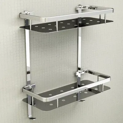 Modern Senior 304 Stainless Steel Silver Corner Basket Rack Bathroom Shelf 2-layer Triangle Bathroom Accessories Products Pk1
