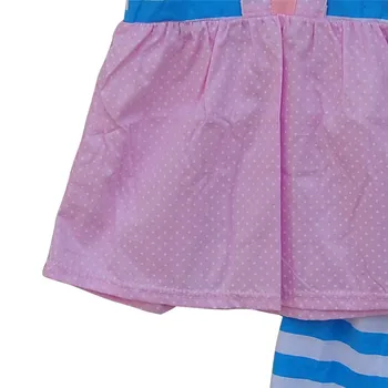 Candy Color Girls Clothes Lovely Blue Striped Pink Hem Patchwork Button Decor Ruffle Leggings Toddler Girl Clothing Set S059