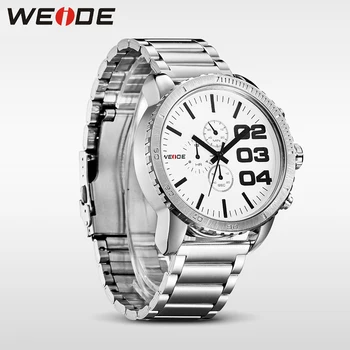 WEIDE Luxury Brand Japan Movement Quartz Fashion Stainless Steel Watches White Dial Big Numbers Full Stainless Steel Wrist Watch