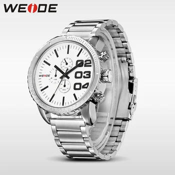 WEIDE Luxury Brand Japan Movement Quartz Fashion Stainless Steel Watches White Dial Big Numbers Full Stainless Steel Wrist Watch