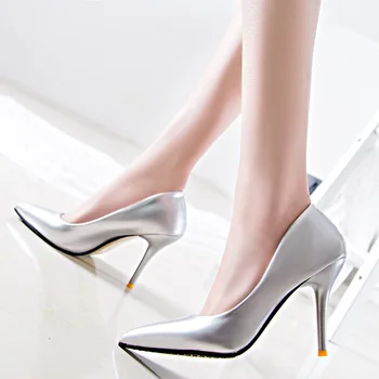 2017 Spring Fashion New Women Shoes High Heels Shallow Pointed Toe Pumps Sexy Lady Pu Leather Casual Shoes Women H73 35
