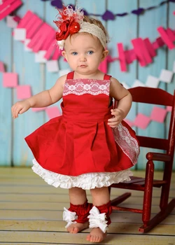 Baby Gowns Cute Scoop Mid-calf Ruffles Lace Appliques Baptism Dress Baby Girl Red Christening Ball Gowns 1-2 Year Old Christmas