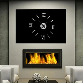 Garwarm 3D Modern Silver Black Numerals Acrylic Frameless Mute Mirror Wall Art Clock Sticker Mural Home Office Decor Living Room