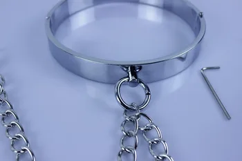 Dia 140mm,350g male Zinc alloy Neck Slave Collar nipple clamps clips chain stimulator metal Collar For men Sex Games couple