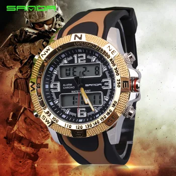 2017 Brand SANDA Sports outdoors Military Army Watches Men Fashion LED Digital Quartz Movement Camouflage Analog Wrist Watches