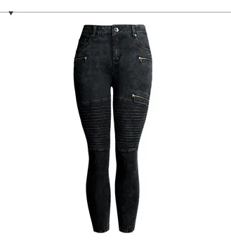 RenYvtil Women`s Motorcycle Biker Zip Mid High Waist Stretch Skinny Pants Motor Jeans For Women Wholesale Plus 3XL