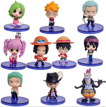 Hot NEW 10pcs/set 5-7cm One piece ace luffy Marco Dracule Mihawk Smoker Action Figure toys doll Christmas gift hzw5