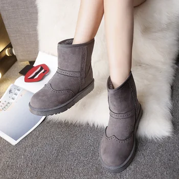 2017 New Winter Snow Boots Women Slip-On Plush Warm Block Carvied Ankle Boots Mujer High Quraity Non-Slip Soft Ladies BootsXJ208