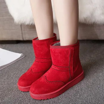 2017 New Winter Snow Boots Women Slip-On Plush Warm Block Carvied Ankle Boots Mujer High Quraity Non-Slip Soft Ladies BootsXJ208