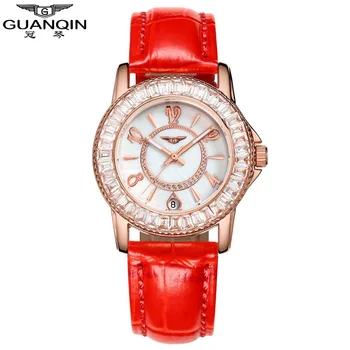 Montre femme Brand GUANQIN Women Watch Red Leather Quartz Watches Ladies Diamond Wristwatch relogio feminino 2017 Girls Watches