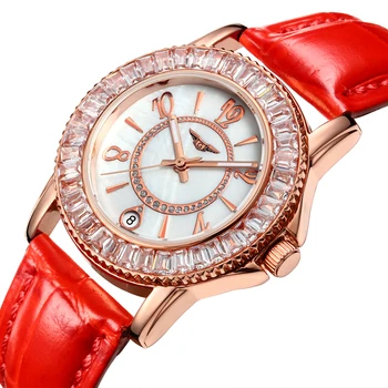 Montre femme Brand GUANQIN Women Watch Red Leather Quartz Watches Ladies Diamond Wristwatch relogio feminino 2017 Girls Watches