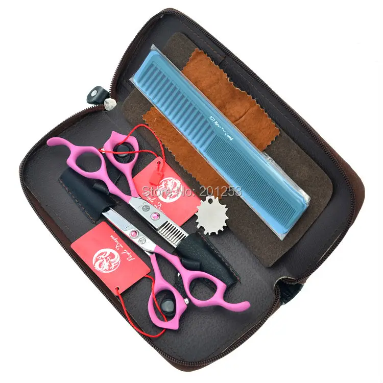 6.0Inch Purple Dragon JP440C Cutting Scissors and Thinning Scissors Set,Human Hair Scissors with Pink Paint Handle,1set LZS0333