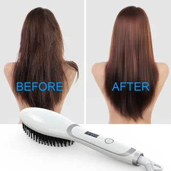 OPE Comb Hair Straightener Brush Professional Detangling Anion Ceramic Heating Hair Straightener LCD Electric Hair Brush