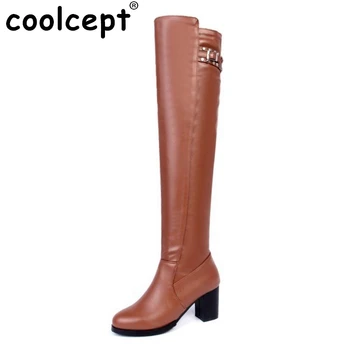 Gladiator Square High Heels Knee Long Boots For Women Fashion Round Toe Shoes Platform Slim Thigh Botas Mujer Size 33-43