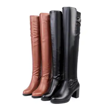 Gladiator Square High Heels Knee Long Boots For Women Fashion Round Toe Shoes Platform Slim Thigh Botas Mujer Size 33-43