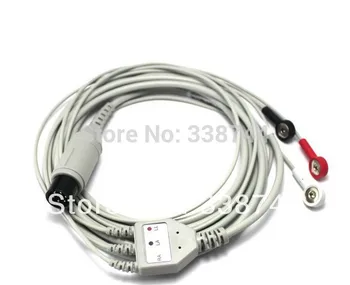 3-leads ECG cable used for Patient Monitor One piece ECG Cable with Leadwire,PVC or TPU,Snap,AHA/IEC, AMP 6PIN