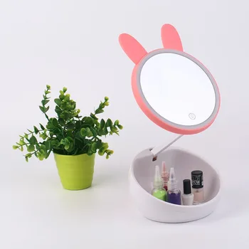 Creative LED Light Makeup Mirror Lovely Pets Shape Storage Cosmetic Mirror Night Light Mirror with 2 Lights Top Quality
