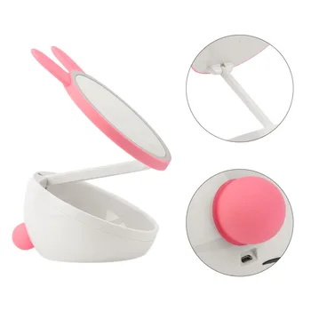 Creative LED Light Makeup Mirror Lovely Pets Shape Storage Cosmetic Mirror Night Light Mirror with 2 Lights Top Quality