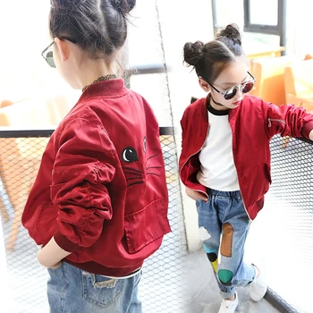 2017 New Spring Cat Printed Kids Clothes Girls Jackets Fashion Girl Long Sleeves Coat Children Clothing Outerwear 5 7 9 11 13 T