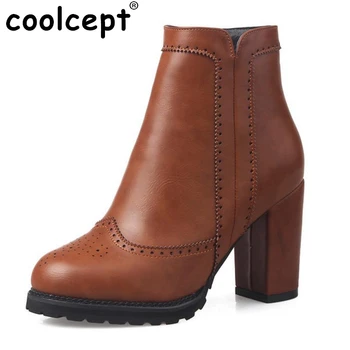 Women Round Toe Platform Ankle Boots Gladiator Woman Thick High Heel Shoes Ladies Fashion Zipper Heels Bootines Mujer Size 33-43