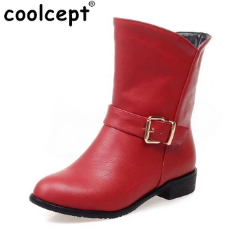 Women Flat Half Short Boots Winter Military Mid Calf Boot Buckle Martin Botas Fashion Quality Footwear Shoes Size 34-42