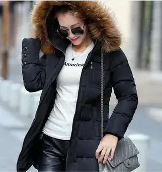 Wholesale 2017 new Autumn Winter women's fashion casual down cotton artificial wool collar pure color cute coat